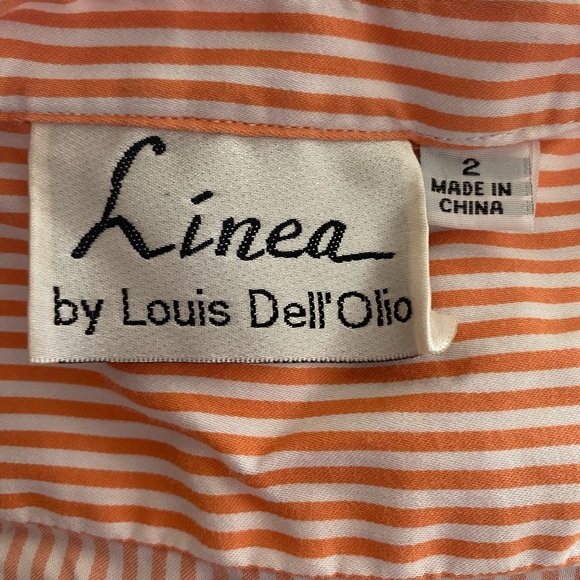Linea by Louis Dell'Olio Size 2 White and Orange Bell Sleeve Striped Blouse - Picture 8 of 14